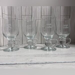 Duiske Irish Handcut Glass 4 Irish Coffee Footed Cups NIB Irish Design Shamrock